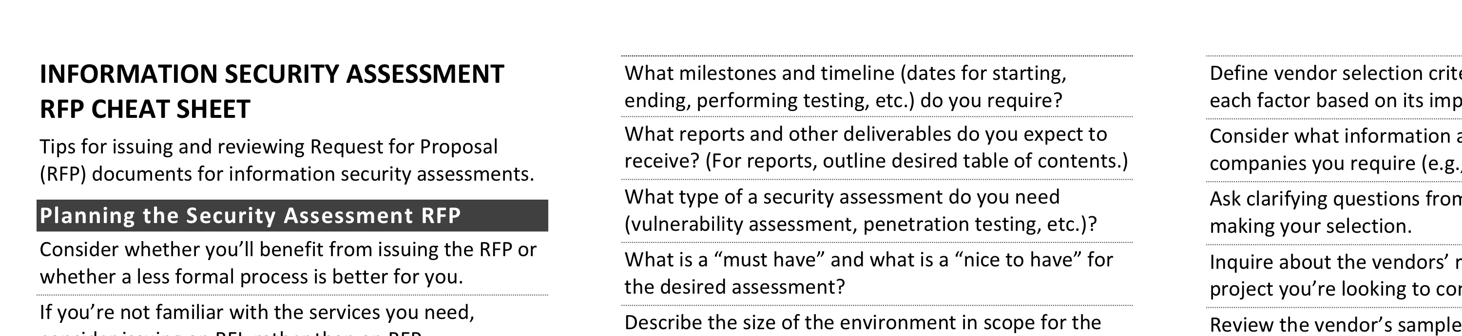 Information Security Assessment RFP Cheat Sheet