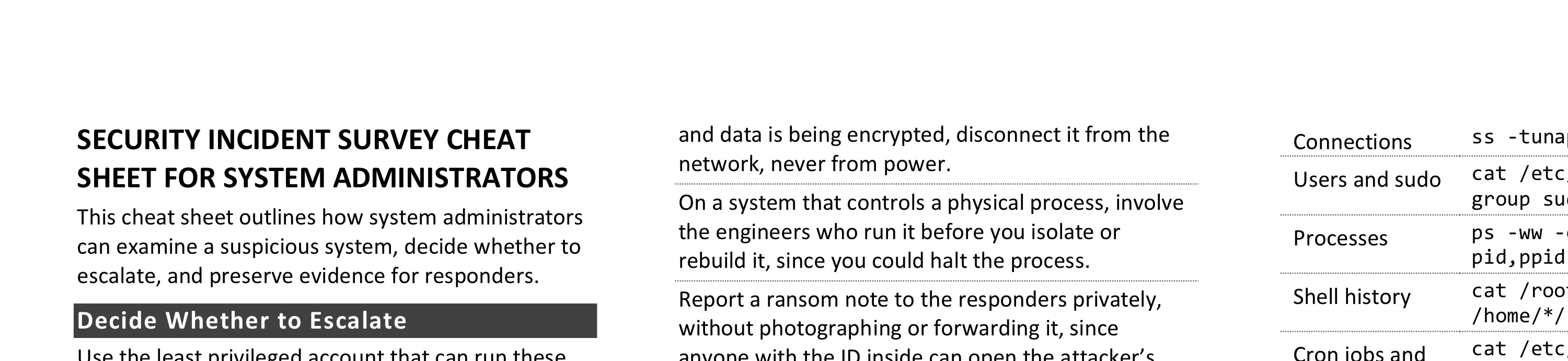 Security Incident Survey Cheat Sheet for System Administrators - illustration